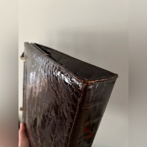 VINTAGE MANON HANDBAG GENUINE ALLIGATOR FRAME BAG DARK BROWN PURSE VTG - Picture 8 of 13